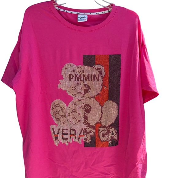 Pink Graphic T-Shirt with Bear Design - Picture 4 of 7